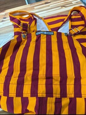 Game Bibs Men's Maroon and Mustard Striped Overalls